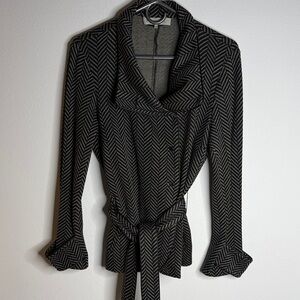 Gerard Darel Wool Blend Herringbone Blazer Sz 40 US 10 Black Grey